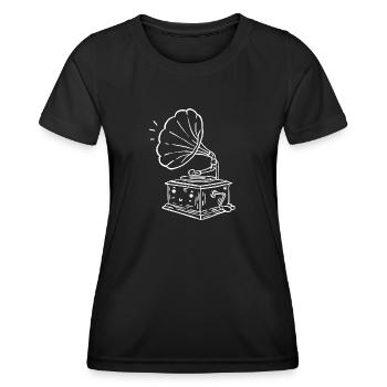Croquis de gramophone heureux - T-shirt sport Femme - noir - Devant - AI Model Female 172 light (172cm)