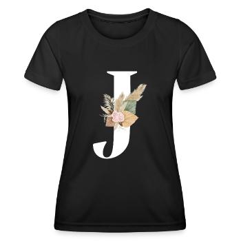 lettre J fleuris - T-shirt sport Femme - noir - Devant - AI Model Female 172 light (172cm)