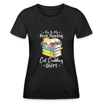 Katze Buchliebhaber Bücher Lesen - Frauen Funktions-T-Shirt - Schwarz - Vorne - AI Model Female 172 light (172cm)