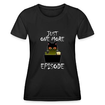 Just One More Episode - Binge Watch Katze - Frauen Funktions-T-Shirt - Schwarz - Vorne - AI Model Female 172 light (172cm)