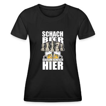 Schach Bier darum bin ich hier, Lustiger Spruch - Frauen Funktions-T-Shirt - Schwarz - Vorne - AI Model Female 172 light (172cm)