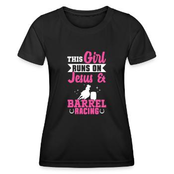Cheval de course de barils de rodéo - T-shirt sport Femme - noir - Devant - AI Model Female 172 light (172cm)