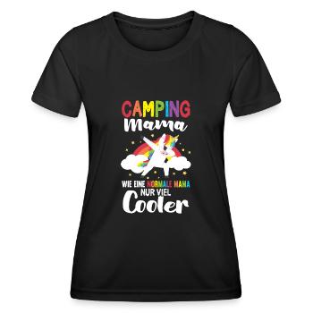 Camping Mama Dabbing Einhorn Campingplatz Camperin - Frauen Funktions-T-Shirt - Schwarz - Vorne - AI Model Female 172 light (172cm)