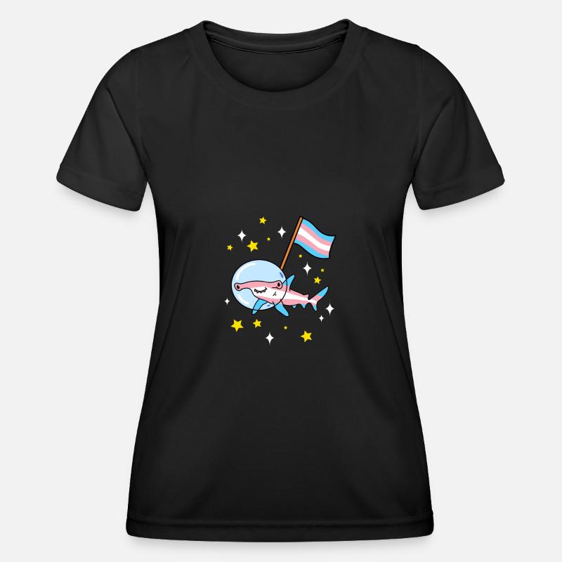 Trans Pride hammerhead shark in space - Women's Functional T-Shirt - black
