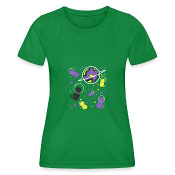 Nonbinary Pride Cat in Space - Women's Functional T-Shirt - kelly green - Front - AI Model Female 172 dark (172cm)
