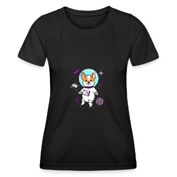 Asexuelles Corgi im Weltraum Ace Pride - Frauen Funktions-T-Shirt - Schwarz - Vorne - AI Model Female 172 light (172cm)