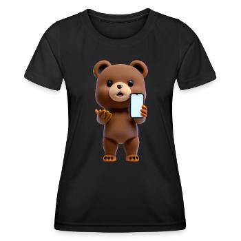 Ours avec smartphone - T-shirt sport Femme - noir - Devant - AI Model Female 172 light (172cm)