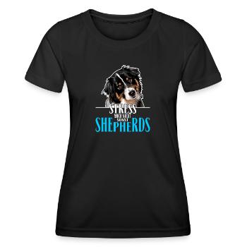 AUSTRALIAN SHEPHERD le stress ne me - T-shirt sport Femme - noir - Devant - AI Model Female 172 light (172cm)