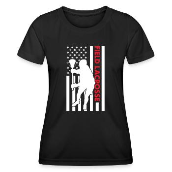 Sport Us Flag Field Lacrosse - Frauen Funktions-T-Shirt - Schwarz - Vorne - AI Model Female 172 light (172cm)