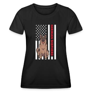 German Shepherd Us Flag - Frauen Funktions-T-Shirt - Schwarz - Vorne - AI Model Female 172 light (172cm)