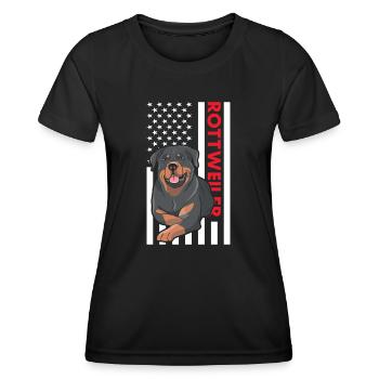 Rottweiler Us Flag - Frauen Funktions-T-Shirt - Schwarz - Vorne - AI Model Female 172 light (172cm)