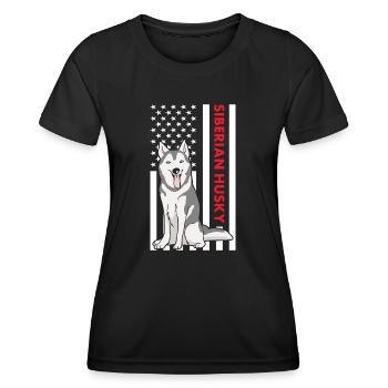 Siberian Husky Us Flag - Women's Functional T-Shirt - black - Front - AI Model Female 172 light (172cm)