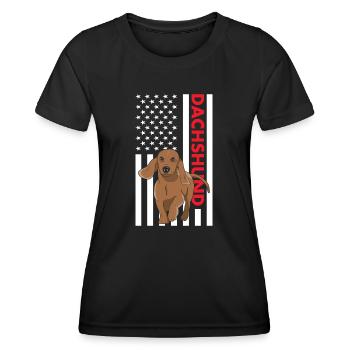Dachshund Us Flag - Women's Functional T-Shirt - black - Front - AI Model Female 172 light (172cm)