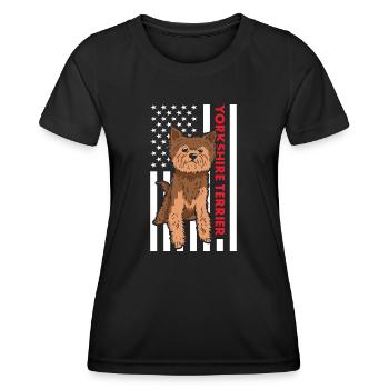Yorkshire Terrier Us Flag - T-shirt sport Femme - noir - Devant - AI Model Female 172 light (172cm)