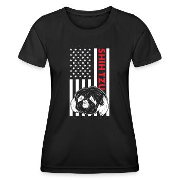 Shih Tzu Us Drapeau - T-shirt sport Femme - noir - Devant - AI Model Female 172 light (172cm)