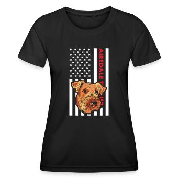 Airedale Terrier Us drapeau - T-shirt sport Femme - noir - Devant - AI Model Female 172 light (172cm)