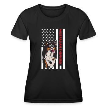 Chien Aussie Us Drapeau - T-shirt sport Femme - noir - Devant - AI Model Female 172 light (172cm)