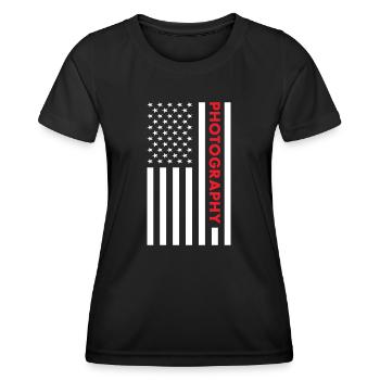 Photographer Us Flag Photography - Women's Functional T-Shirt - black - Front - AI Model Female 172 light (172cm)