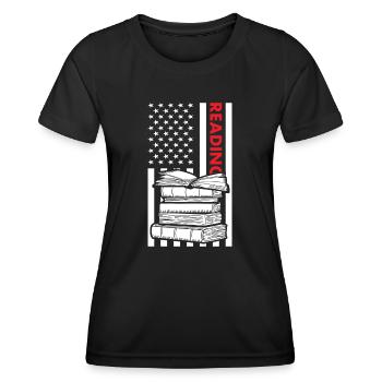 Reader Us Flag Reading - Women's Functional T-Shirt - black - Front - AI Model Female 172 light (172cm)