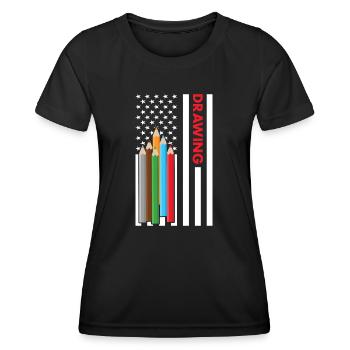 Drawer Us Flag Drawing - Frauen Funktions-T-Shirt - Schwarz - Vorne - AI Model Female 172 light (172cm)