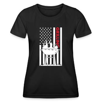 Griller Us Flag Grilling - Frauen Funktions-T-Shirt - Schwarz - Vorne - AI Model Female 172 light (172cm)