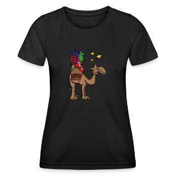 Kamel,Weihnachten - Frauen Funktions-T-Shirt - Schwarz - Vorne - AI Model Female 172 light (172cm)