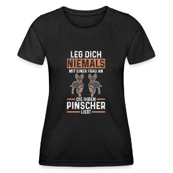 Hund Pinscher - Frauen Funktions-T-Shirt - Schwarz - Vorne - AI Model Female 172 light (172cm)