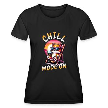 Chill Mode On - Coole Katze am Strand - Frauen Funktions-T-Shirt - Schwarz - Vorne - AI Model Female 172 light (172cm)