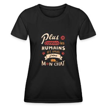J aime mon chat - T-shirt sport Femme - noir - Devant - AI Model Female 172 light (172cm)
