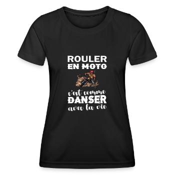 Homme Moto Motard Maillot motarde manche courte - T-shirt sport Femme - noir - Devant - AI Model Female 172 light (172cm)