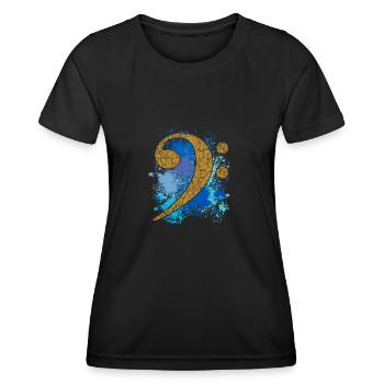Großer Bassschlüssel auf Farbklecksen - Frauen Funktions-T-Shirt - Schwarz - Vorne - AI Model Female 172 light (172cm)