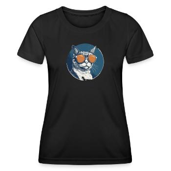 Katze Mietz Stubentiger Sonnenbrille - Frauen Funktions-T-Shirt - Schwarz - Vorne - AI Model Female 172 light (172cm)