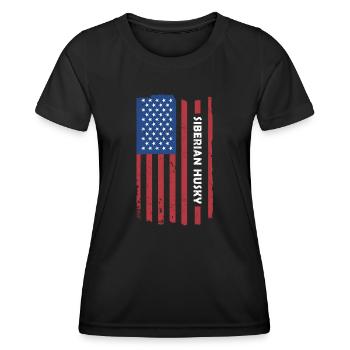 Siberian Husky Us Flag - Women's Functional T-Shirt - black - Front - AI Model Female 172 light (172cm)
