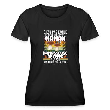 maman et ramasseuse de cèpes humour Champignons - T-shirt sport Femme - noir - Devant - AI Model Female 172 light (172cm)