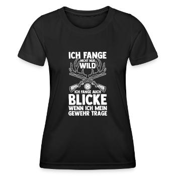 Chasse, Chasse, Cerf, Chasse, Sanglier, Chasseur, Chasseur - T-shirt sport Femme - noir - Devant - AI Model Female 172 light (172cm)