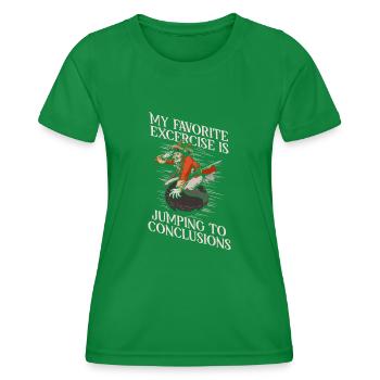 Lieblingsübung Voreilige Schlüsse Kuh-Motiv - Frauen Funktions-T-Shirt - Kelly Green - Vorne - AI Model Female 172 dark (172cm)