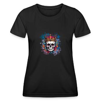 Skull with crown on colorful splashes of color - Women's Functional T-Shirt - black - Front - AI Model Female 172 light (172cm)