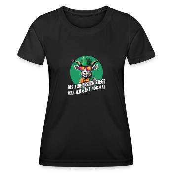 Bis zur ersten Ziege war ich ganz normal - Frauen Funktions-T-Shirt - Schwarz - Vorne - AI Model Female 172 light (172cm)