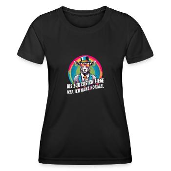 Bis zur ersten Ziege war ich ganz normal - Frauen Funktions-T-Shirt - Schwarz - Vorne - AI Model Female 172 light (172cm)