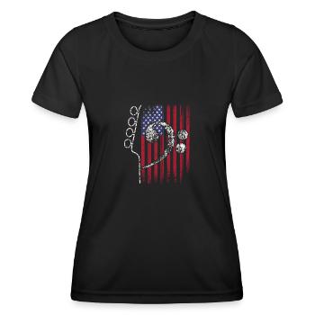 Amerikanische Flagge mit Gitarre und Bassschlüssel - Frauen Funktions-T-Shirt - Schwarz - Vorne - AI Model Female 172 light (172cm)