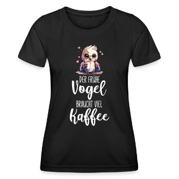 Eine lustige Eule braucht viel Kaffee Sprüche - Frauen Funktions-T-Shirt - Schwarz - Vorne - AI Model Female 172 light (172cm)