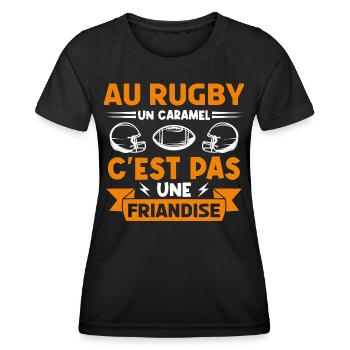 rugbyman. Cadeau fan de rugby. Au Rugby un caramel - T-shirt sport Femme - noir - Devant - AI Model Female 172 light (172cm)