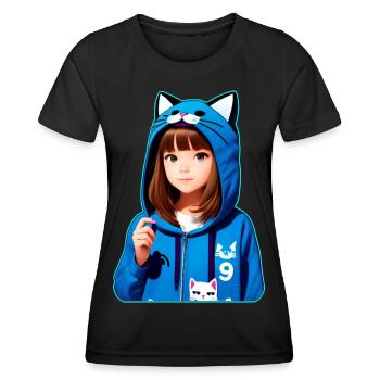 Jolie fille d’anime avec des chats à capuche - T-shirt sport Femme - noir - Devant - AI Model Female 172 light (172cm)