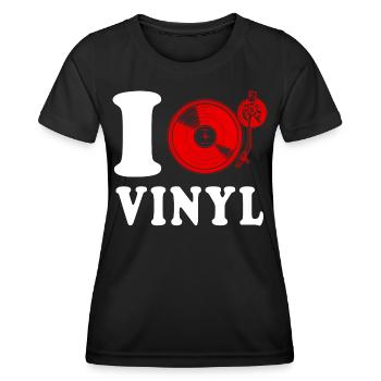 J’aime le vinyle disco coeur drôle spirituel - T-shirt sport Femme - noir - Devant - AI Model Female 172 light (172cm)