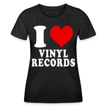 I Love Vinyl Records Heart Funny Witty - Women's Functional T-Shirt - black - Front - AI Model Female 172 light (172cm)
