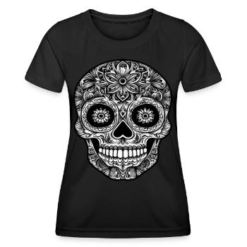 Intricate Black and White Sugar Skull Art - Women's Functional T-Shirt - black - Front - AI Model Female 172 light (172cm)