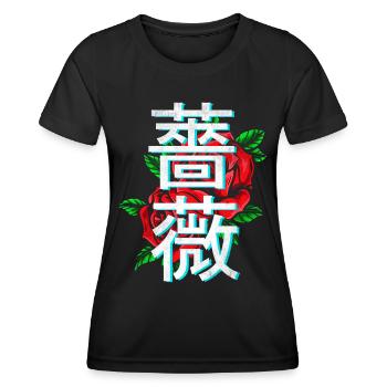 Roses avec caractères japonais - T-shirt sport Femme - noir - Devant - AI Model Female 172 light (172cm)