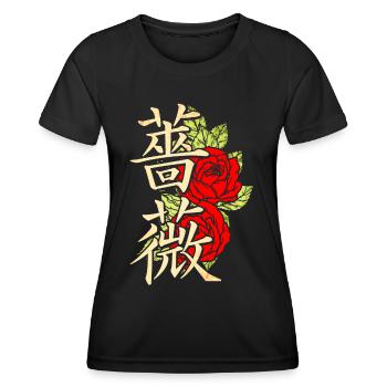 Rose avec caractères japonais - T-shirt sport Femme - noir - Devant - AI Model Female 172 light (172cm)