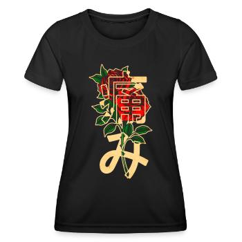 Roses avec caractères japonais - T-shirt sport Femme - noir - Devant - AI Model Female 172 light (172cm)