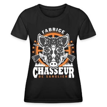 fabrice chasseur de sanglier Humour Chasse - T-shirt sport Femme - noir - Devant - AI Model Female 172 light (172cm)